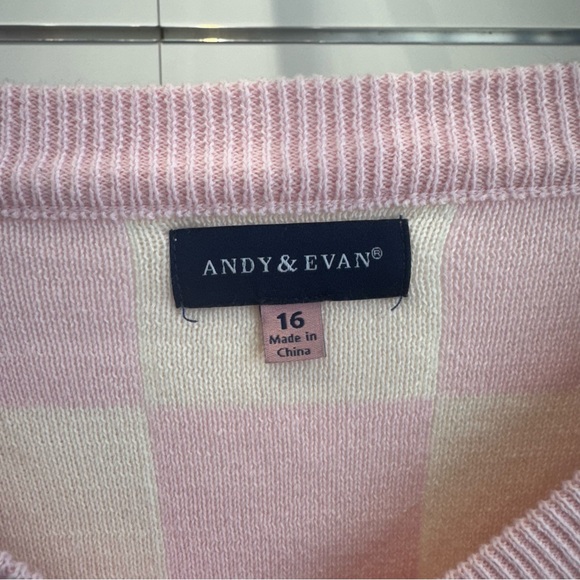 Andy and Evan. Pink and Cream Buttoned Checkered Sweater Size 16 - Picture 3 of 3